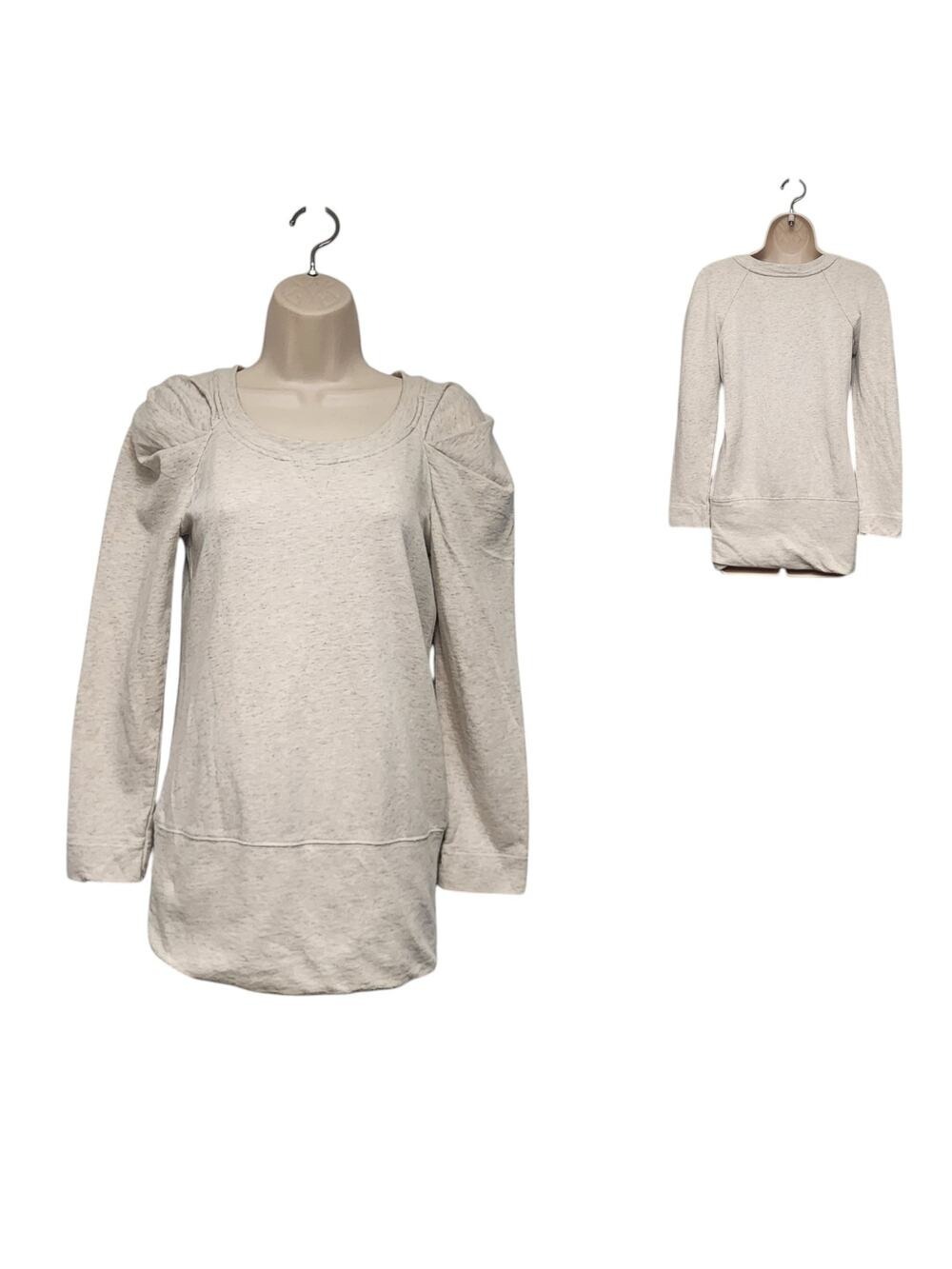 BCBGENERATION Wool Blend Ivory Cable Ruffle Shoulder Tunic Sweater XS